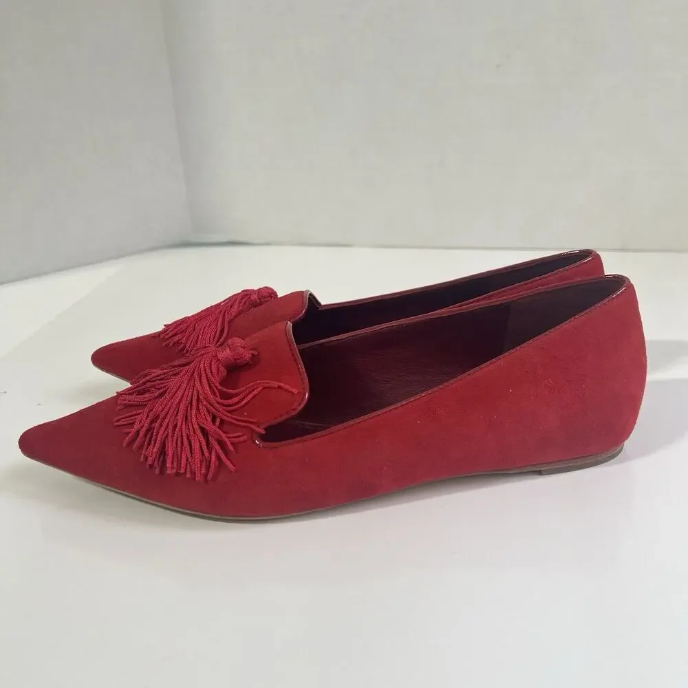 Kate Spade New York Womens Suede Tassel Pointed Toe Loafers Red Size 8 B